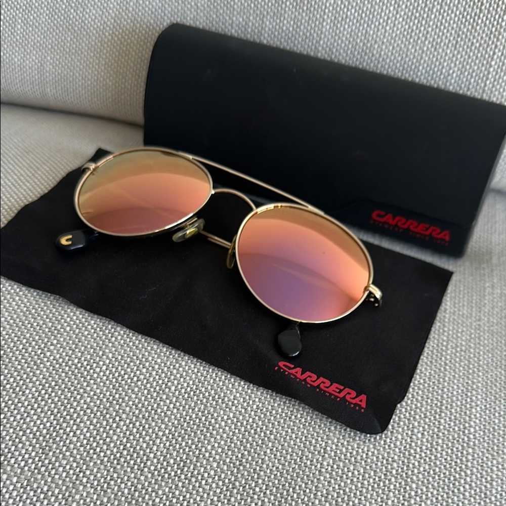 Carrera Gold Frame Sunglasses with Rose Lenses